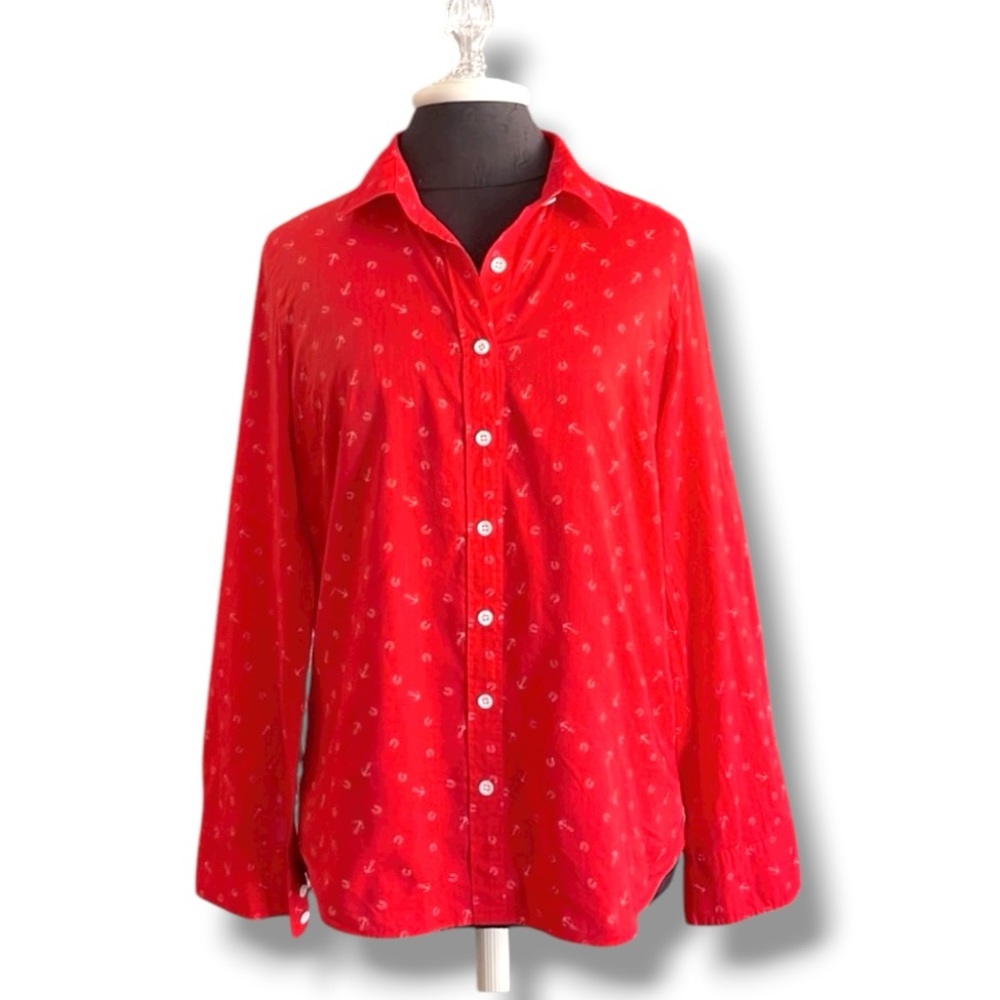J. Crew The Perfect Shirt Red Anchor Button Down Shirt Top Sz Medium anchor